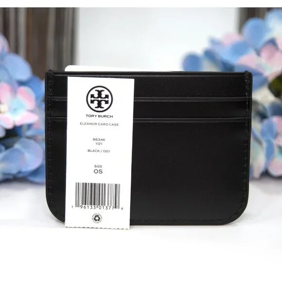 Tory Burch Black Leather Eleanor Logo Card Case Mini Wallet NWT - Picture 4 of 5